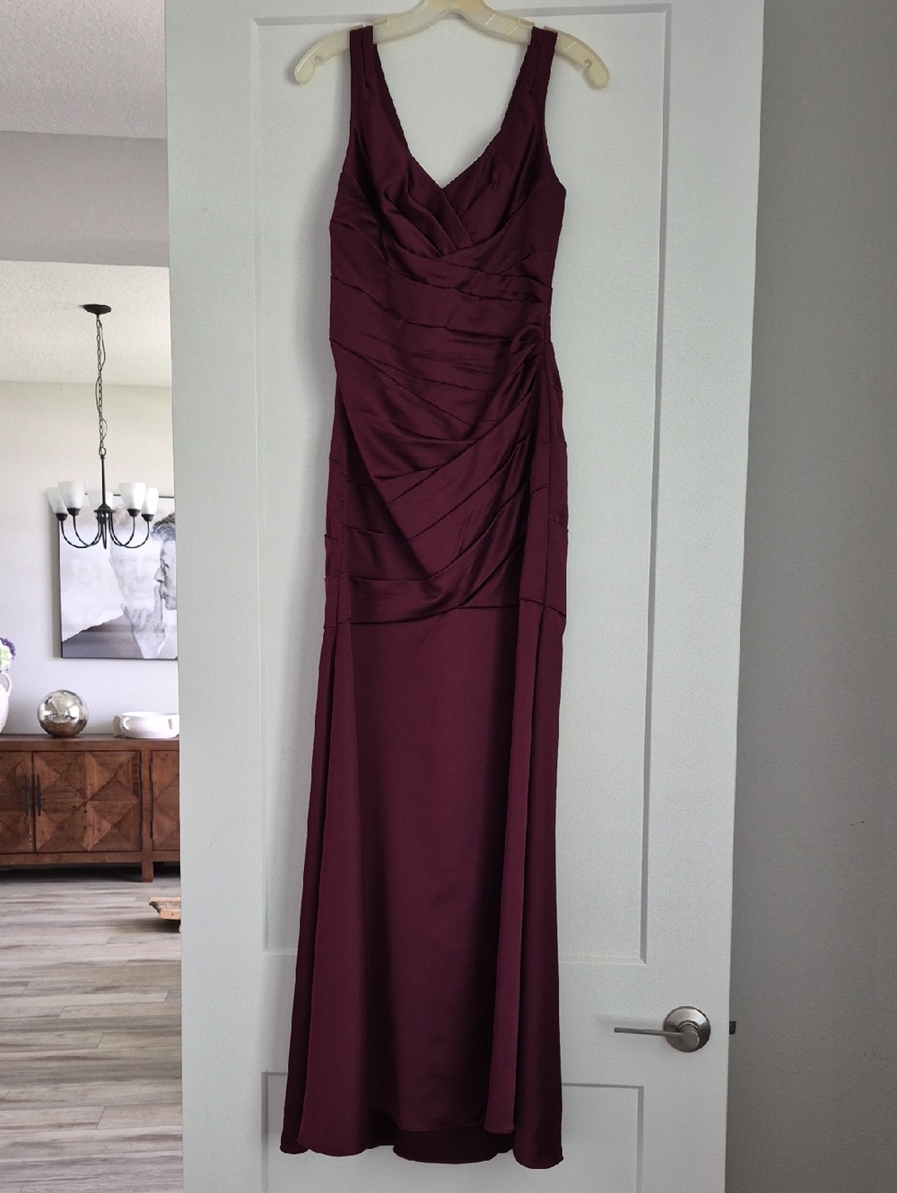 David's Bridal Sleeveless Burgundy Bridesmaid Dress
